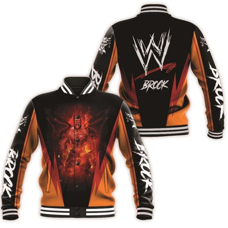 brock lesnar angry of devil monster wwe the best professional wrestler black all over print designed gift for brock lesnar fans baseball jacket button up zipper hooded all over print dk9gt