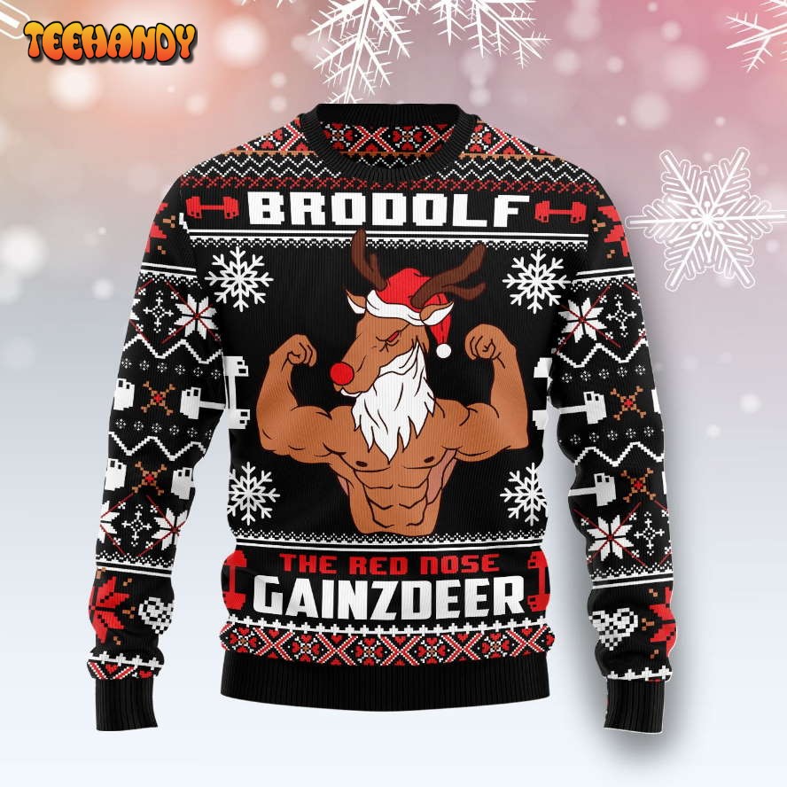 brodolf the red nose gainzdeer gym ht071220 ugly christmas sweater i8vgk