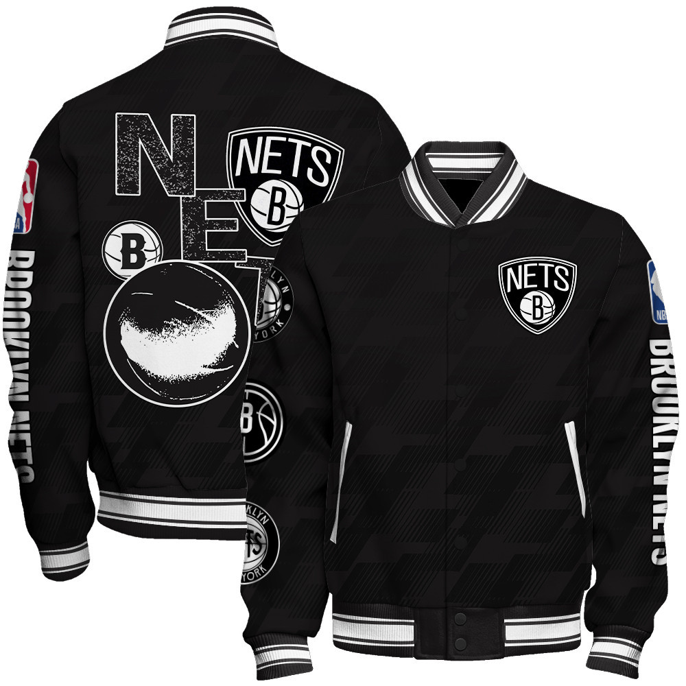 brooklyn nets new design team color baseball varsity jacket baseball jacket all over print sfat v16 8upoq