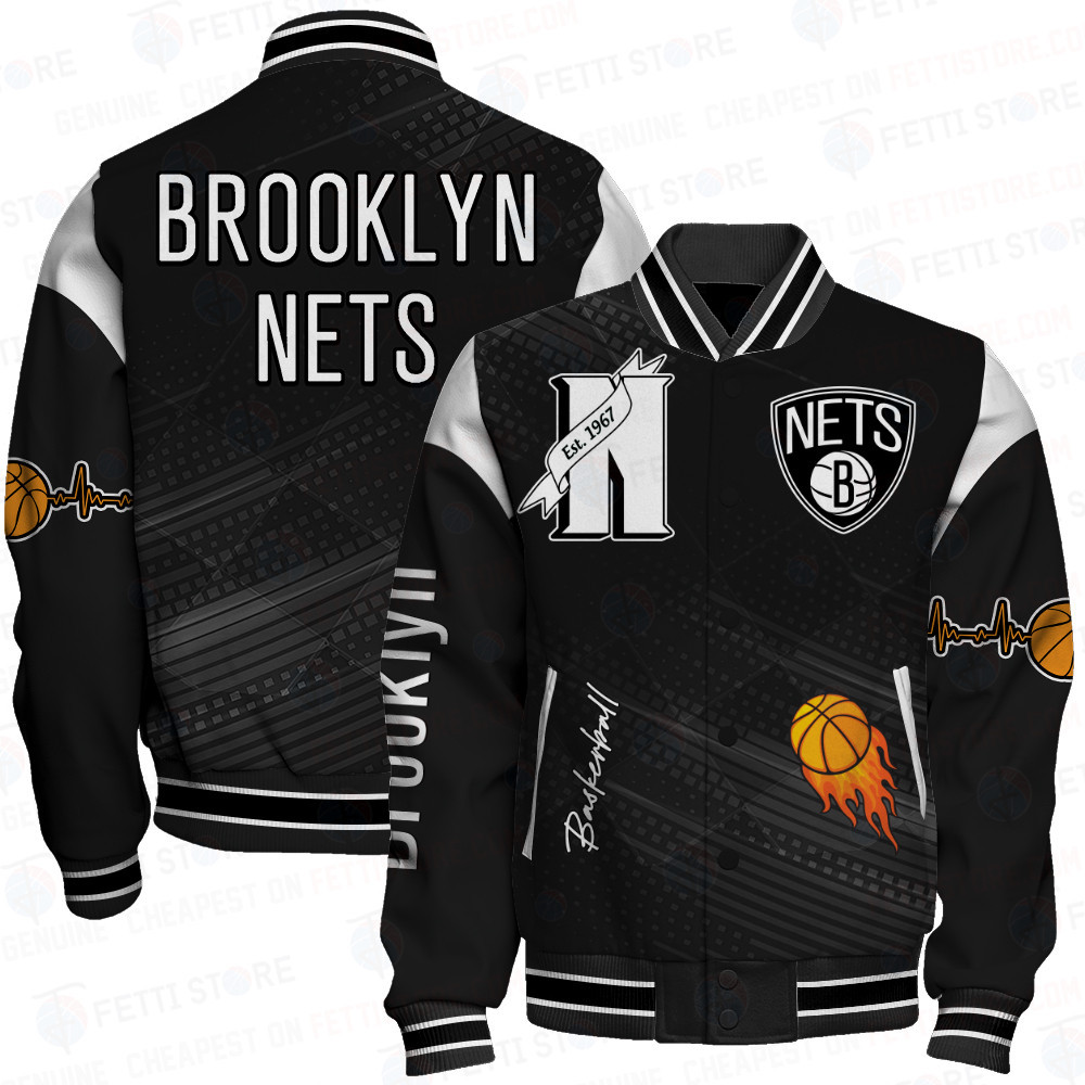 brooklyn nets team logo sport pattern basketball baseball varsity jacket baseball jacket all over print vqbem