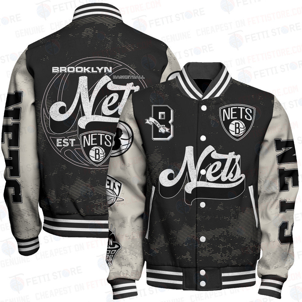 brooklyn nets team logo sport pattern classic baseball varsity jacket baseball jacket all over print m2na6