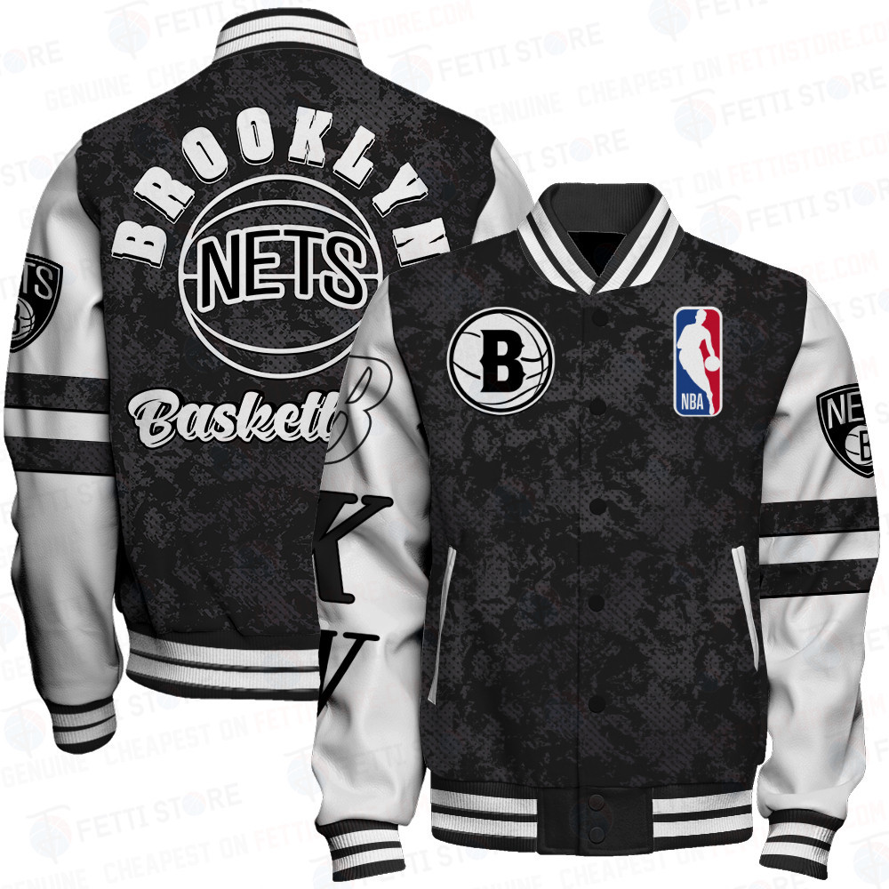 brooklyn nets team logo sport pattern modern baseball varsity jacket baseball jacket all over print yau4r