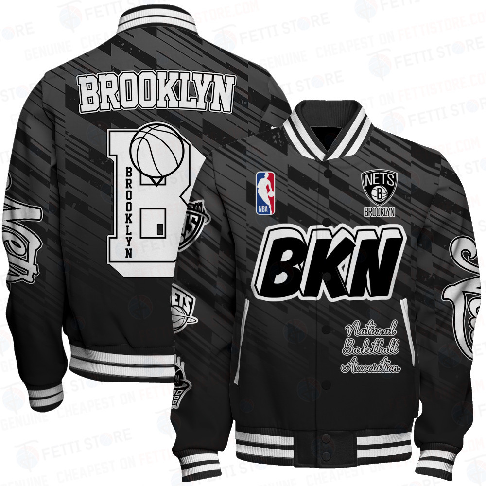 brooklyn nets team logo sport pattern nba baseball varsity jacket baseball jacket all over print xctf3