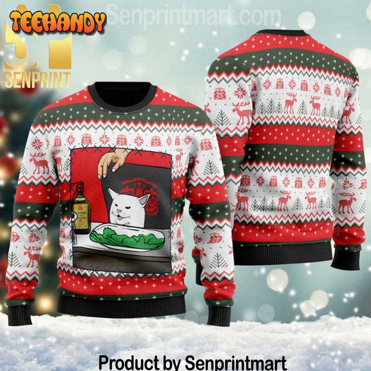 buchanans whisky cat meme pattern knit ugly xmas sweater oelg6