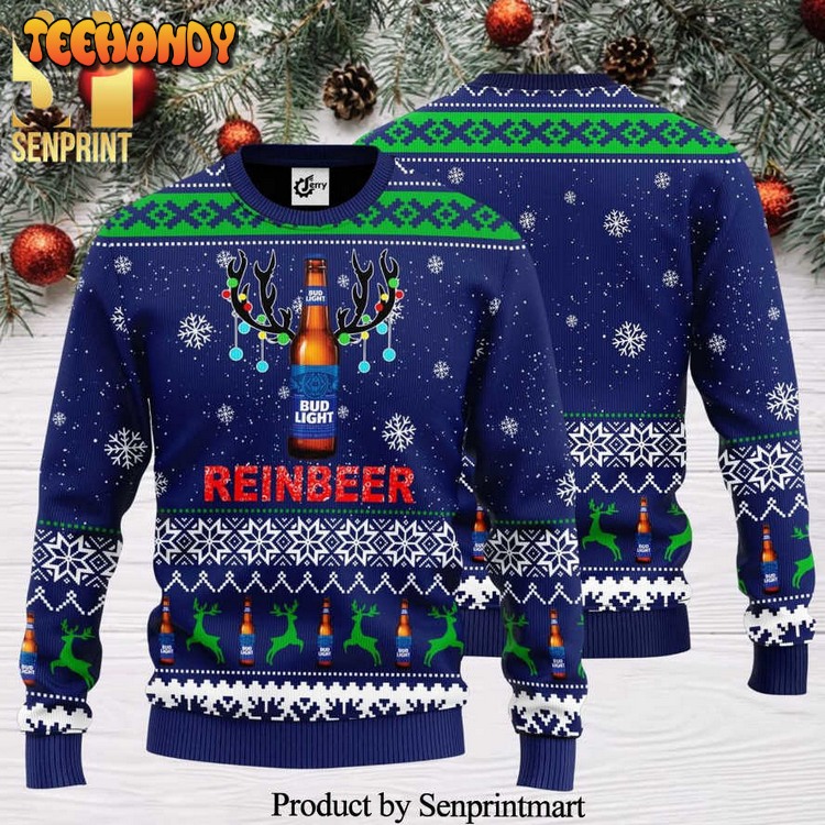 bud light reinbeer knitted ugly xmas sweater tuapx