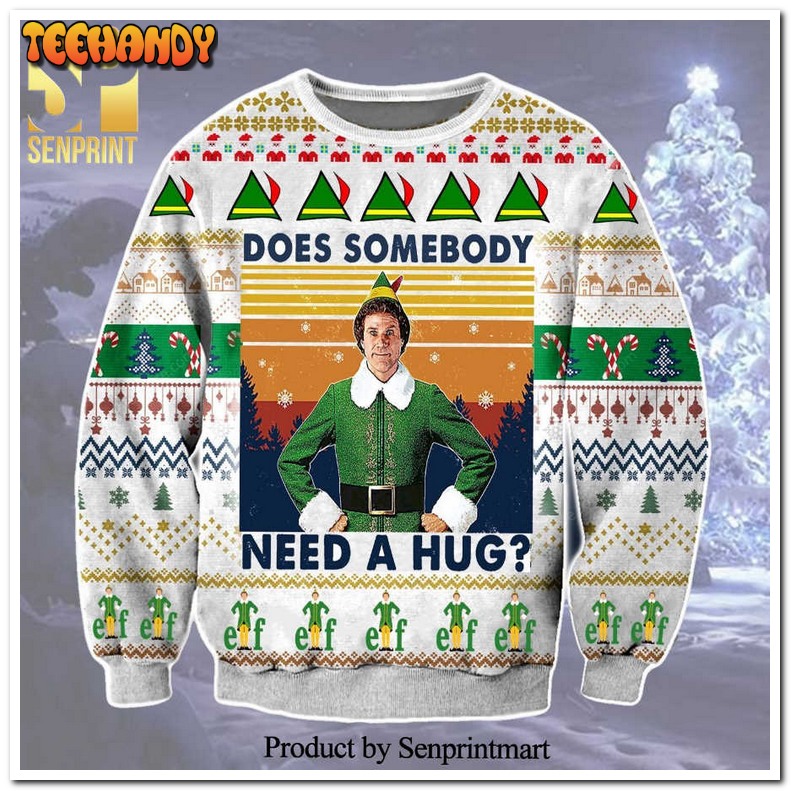 buddy the elf does somebody need a hug knitted ugly xmas sweater otb78