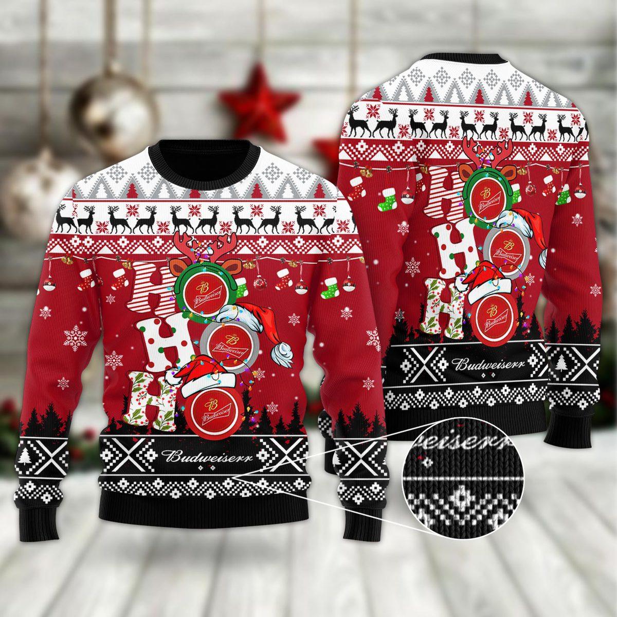 budweiser christmas hohoho ugly sweater flexiquor com