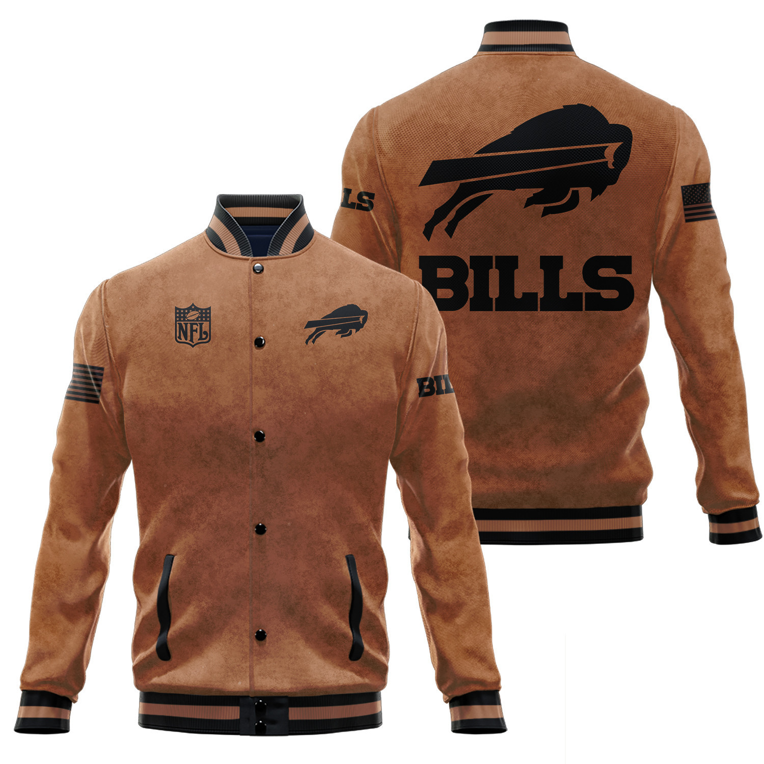 buffalo bills 2023 salute to service club baseball jacket baseball varsity jacket baseball jacket all over print brown u9j3n