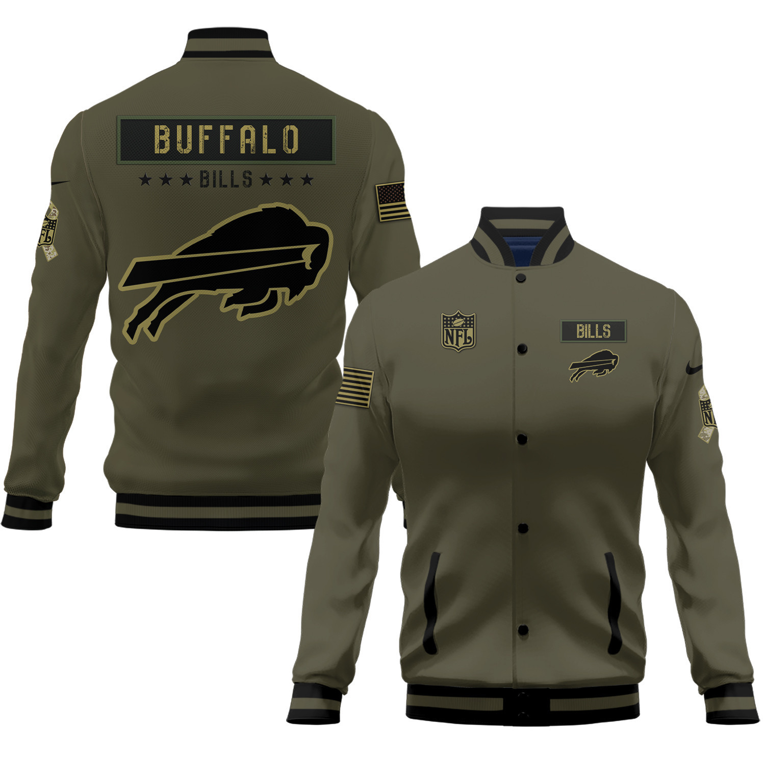 buffalo bills 2023 salute to service club baseball jacket baseball varsity jacket baseball jacket all over print green zlkxe