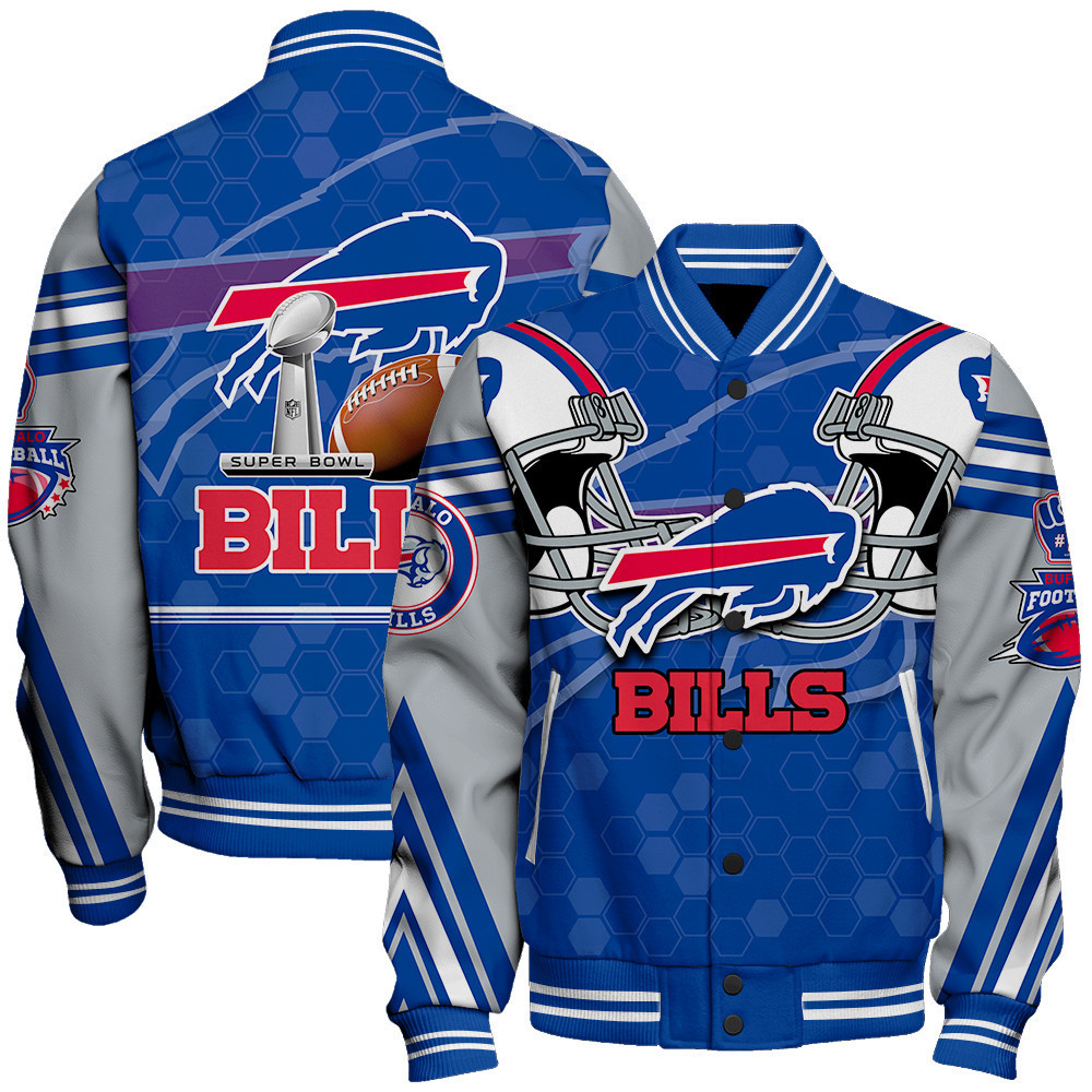 buffalo bills 3d football pattern cool print baseball varsity jacket baseball jacket all over print ktnzt