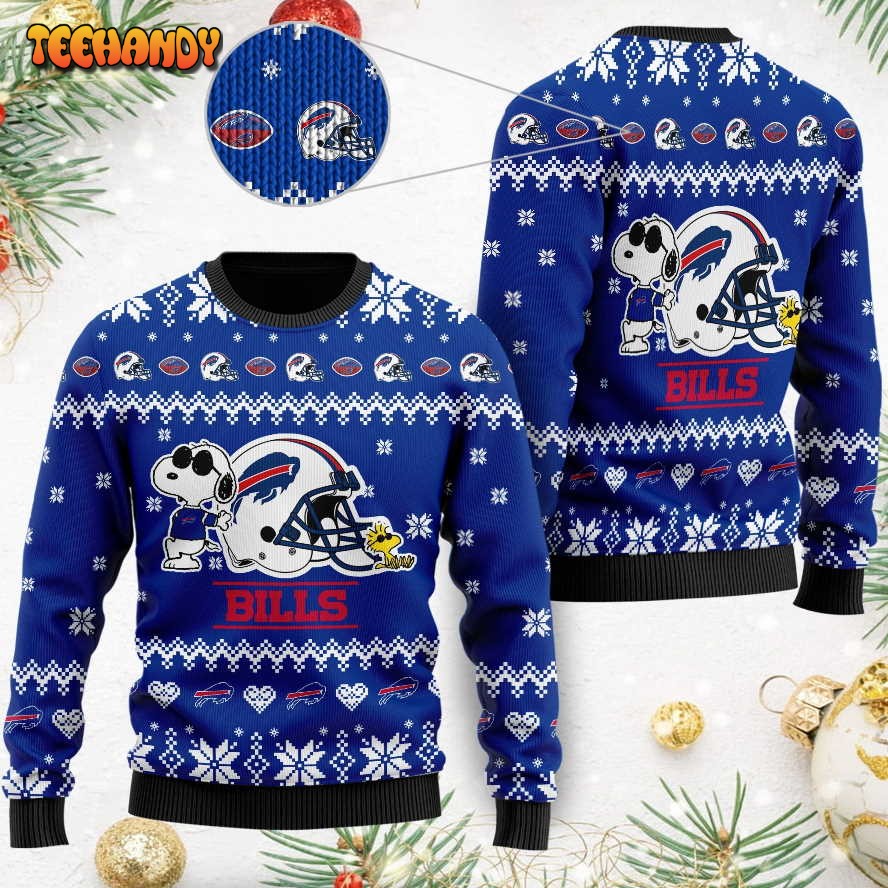 buffalo bills cute the snoopy show football helmet 3d ugly sweater qwuh6