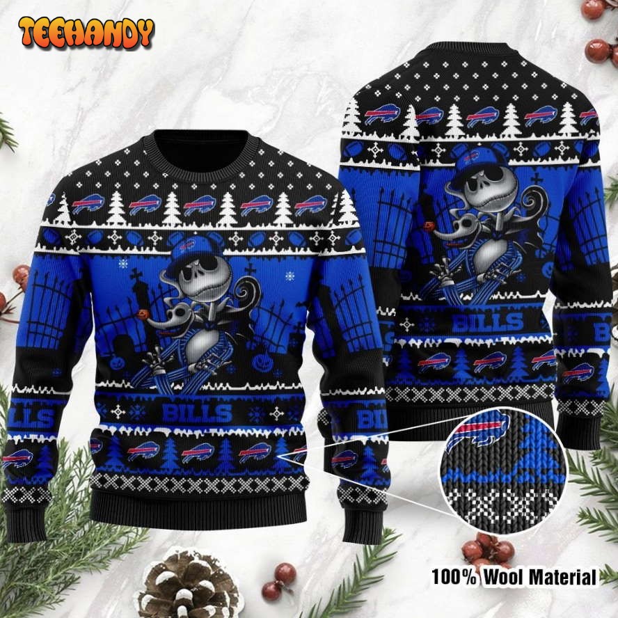 buffalo bills jack skellington halloween holiday party ugly christmas sweater isc35