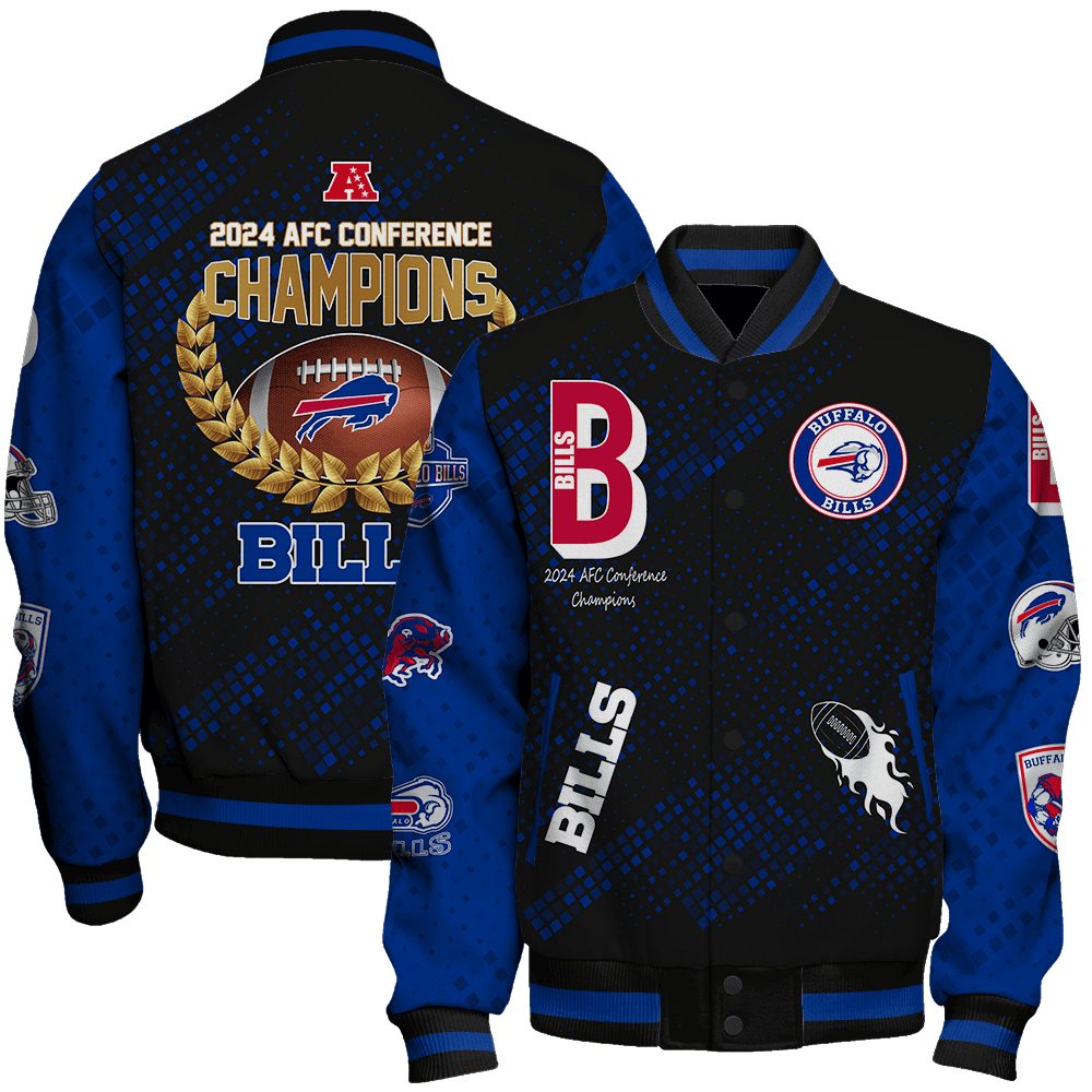 buffalo bills nfl 2024 afc conference champions unisex baseball varsity jacket baseball jacket all over print zngds