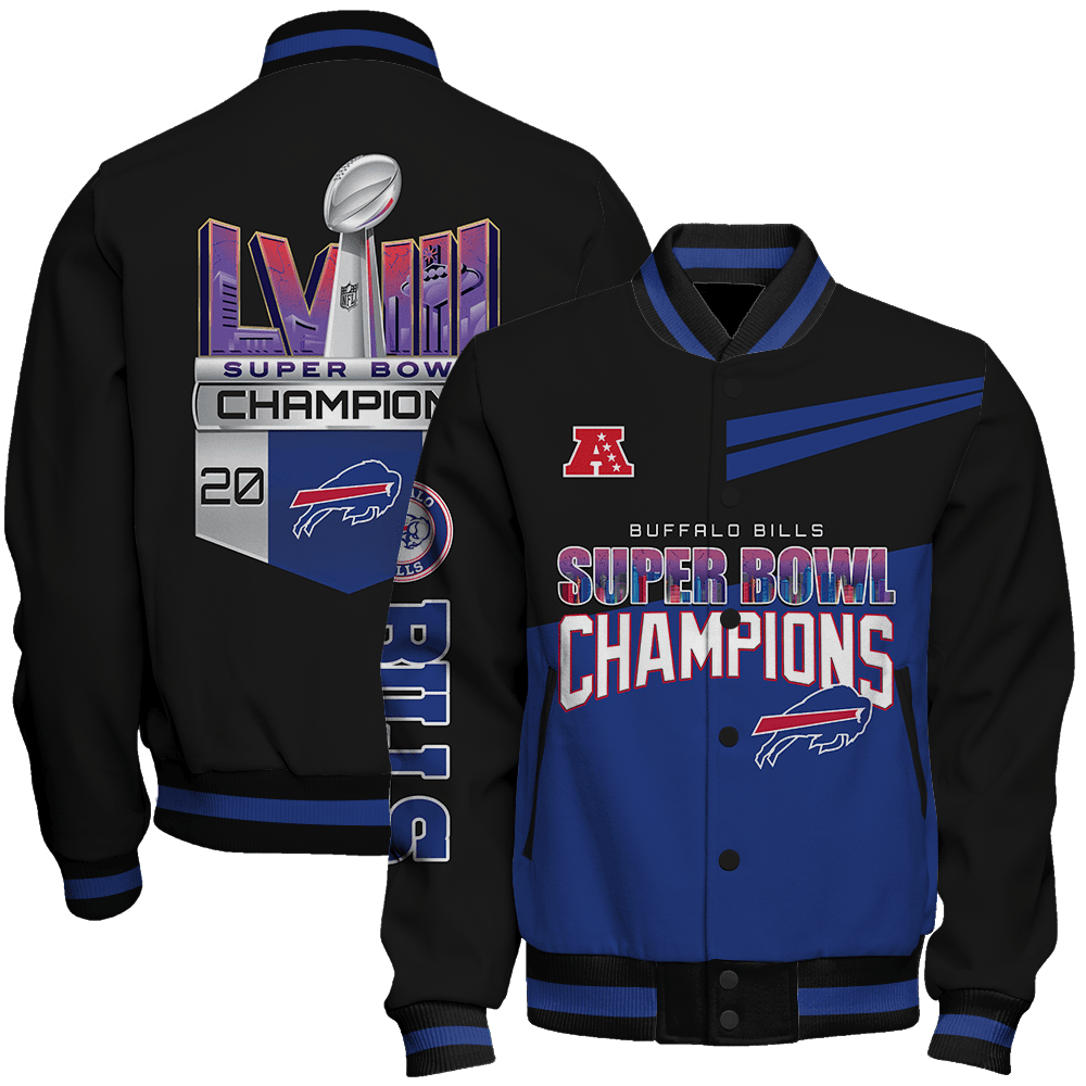 buffalo bills nfl 2024 super bowl champions lviii unisex baseball varsity jacket baseball jacket all over print pyyre