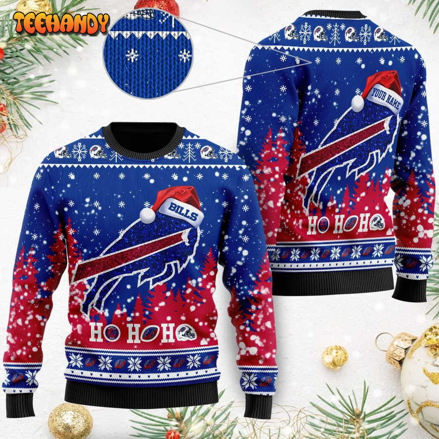 buffalo bills symbol wearing santa claus hat ho ho ho custom ugly sweater 0uh4n