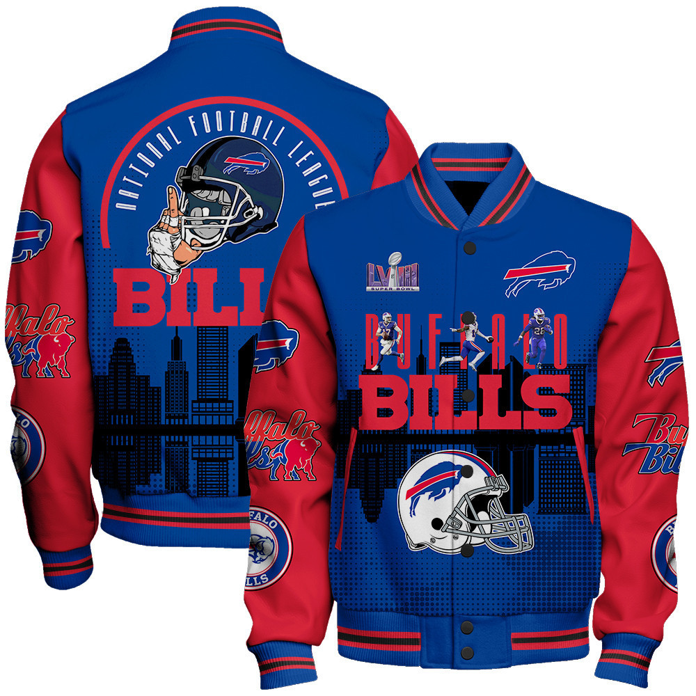 buffalo bills team logo player design baseball varsity jacket baseball jacket all over print n51jx