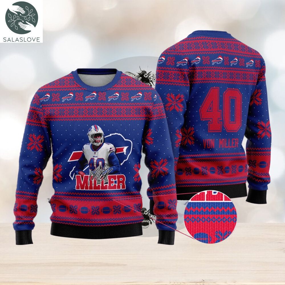 buffalo bills von miller custom name and number ugly christmas sweater 1 wbohix