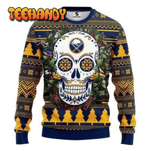 buffalo sabres skull flower ugly christmas sweater all over print sweatshirt m5jz0