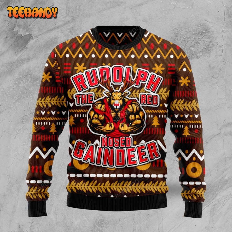 buffed rudolph the red nosed reindeer ugly christmas sweater ugly sweater e4tkc