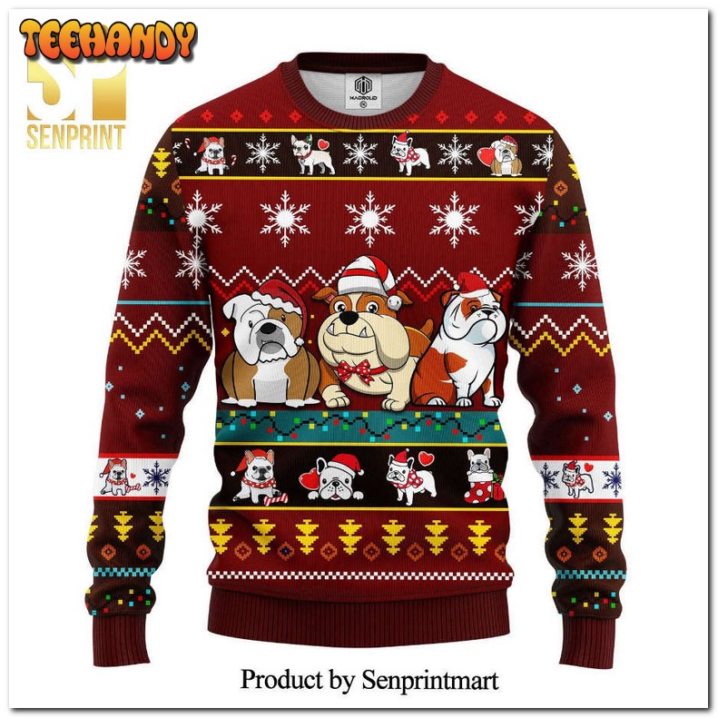 bull dog cartoon noel knitted ugly xmas sweater f7g6e