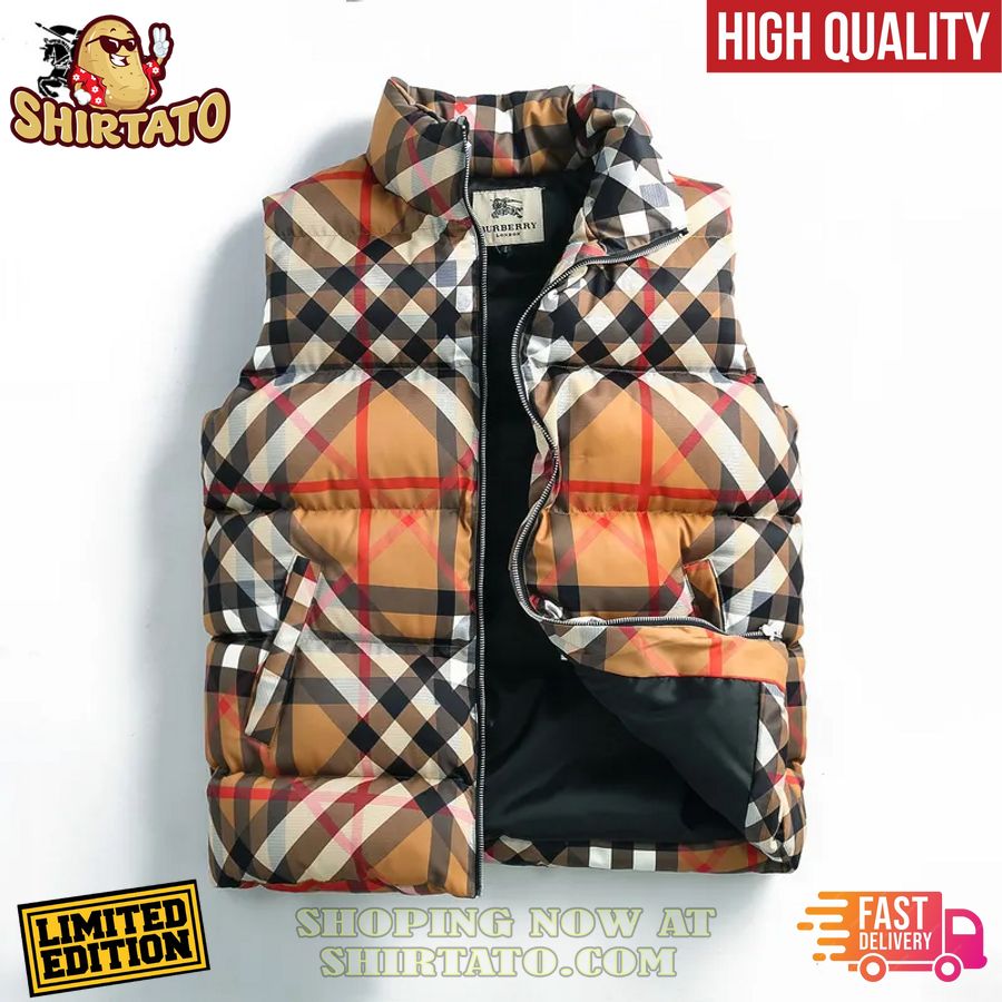 burberry plaid pattern sleeveless down jacket 1 xvIif