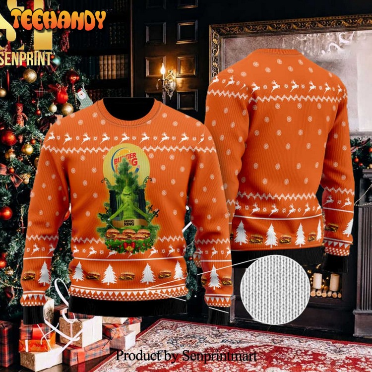 burger king grinch snow ugly xmas sweater ta6mi