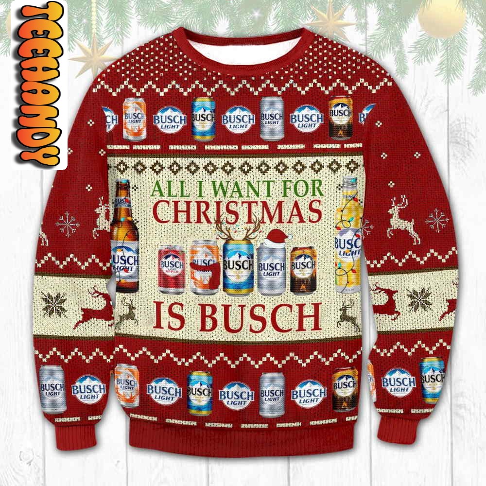 busch beer all i want for christmas ugly sweater86895