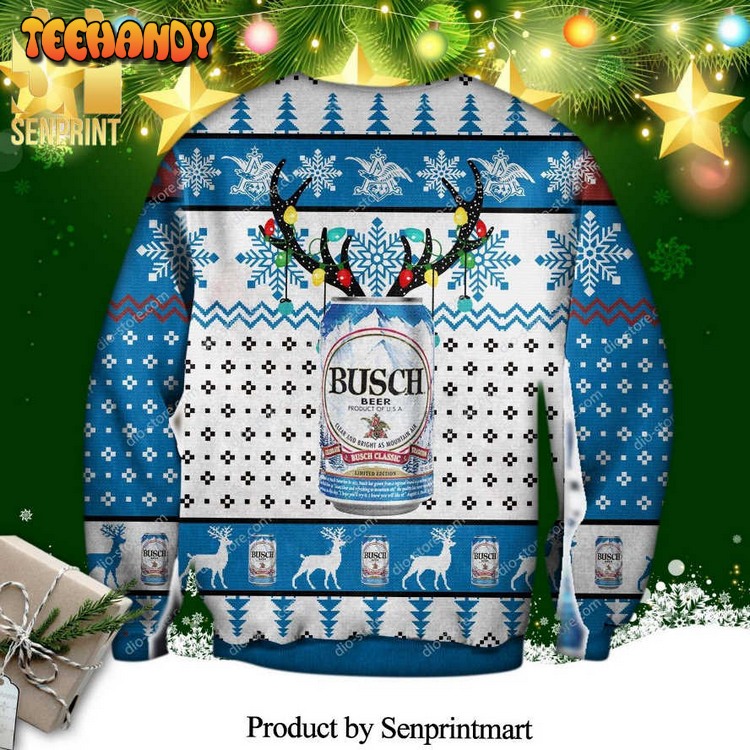 busch beer reindeer knitted ugly xmas sweater ulh1n