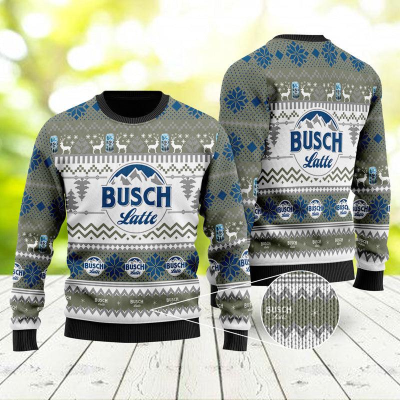 busch latte xmas snowflakes grey ugly sweater flexiquor com