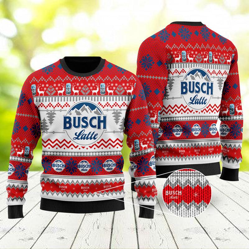 busch latte xmas snowflakes red ugly sweater flexiquor com