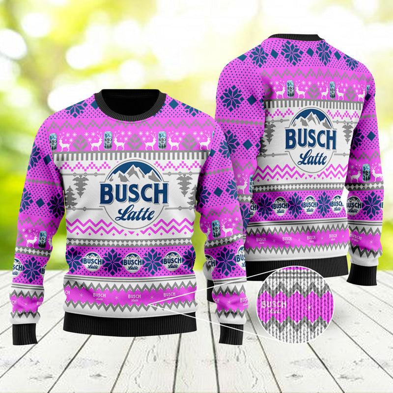 busch latte xmas snowflakes violet ugly sweater flexiquor com