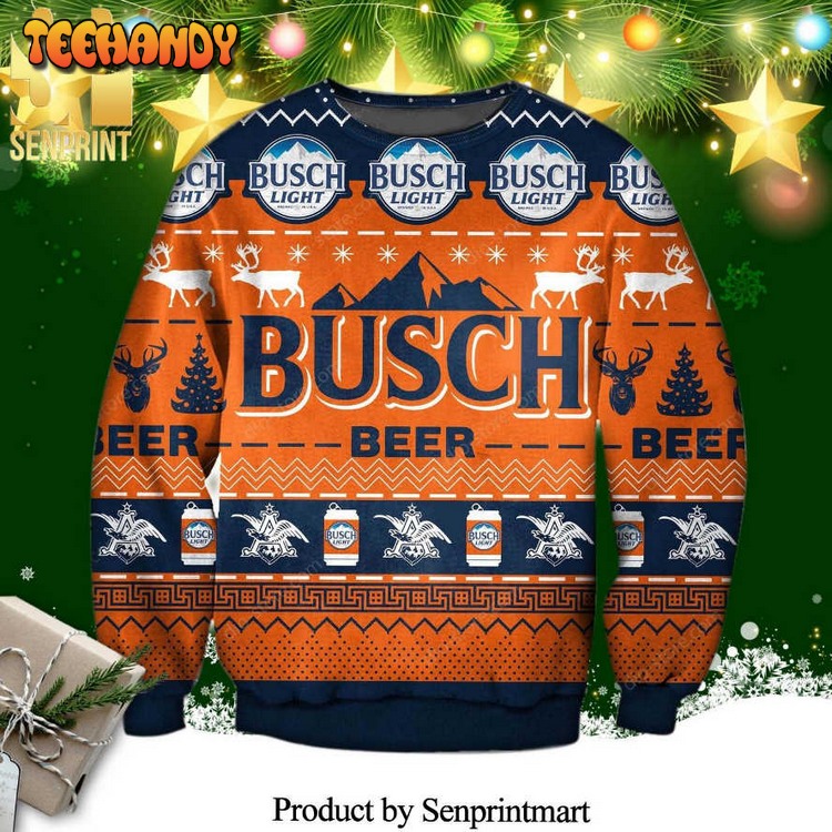 busch light beer logo knitted ugly xmas sweater yql1a