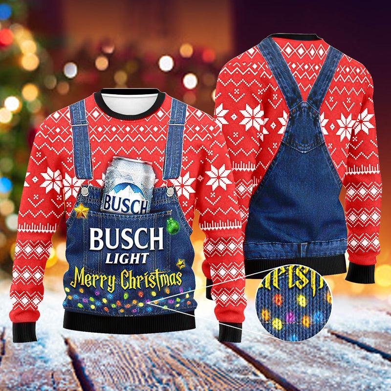 busch light dungaree overalls red ugly sweater flexiquor com