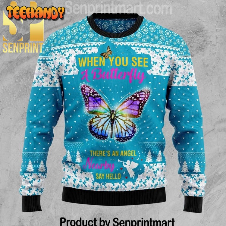 butterfly nearby say hello chirtmas time 3d ugly xmas sweater zl2bi