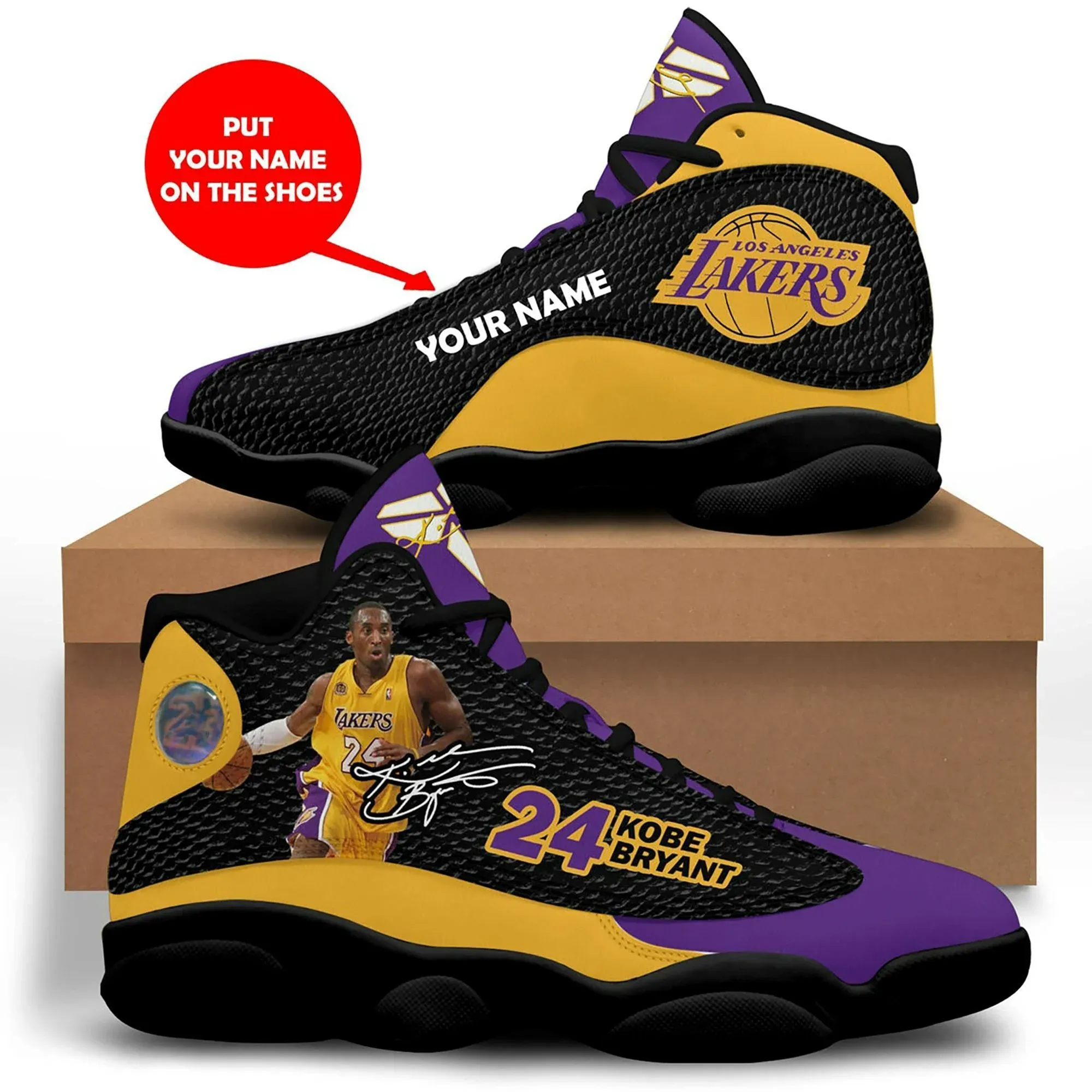 buy kobe bryant custom name personalized aj13 mens momens shoes custom printed streetwear multi colored los angeles lakers shoes 220fh4