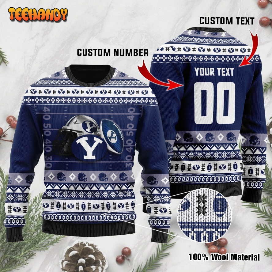 byu cougars custom name number personalized ugly christmas sweater 42y8a