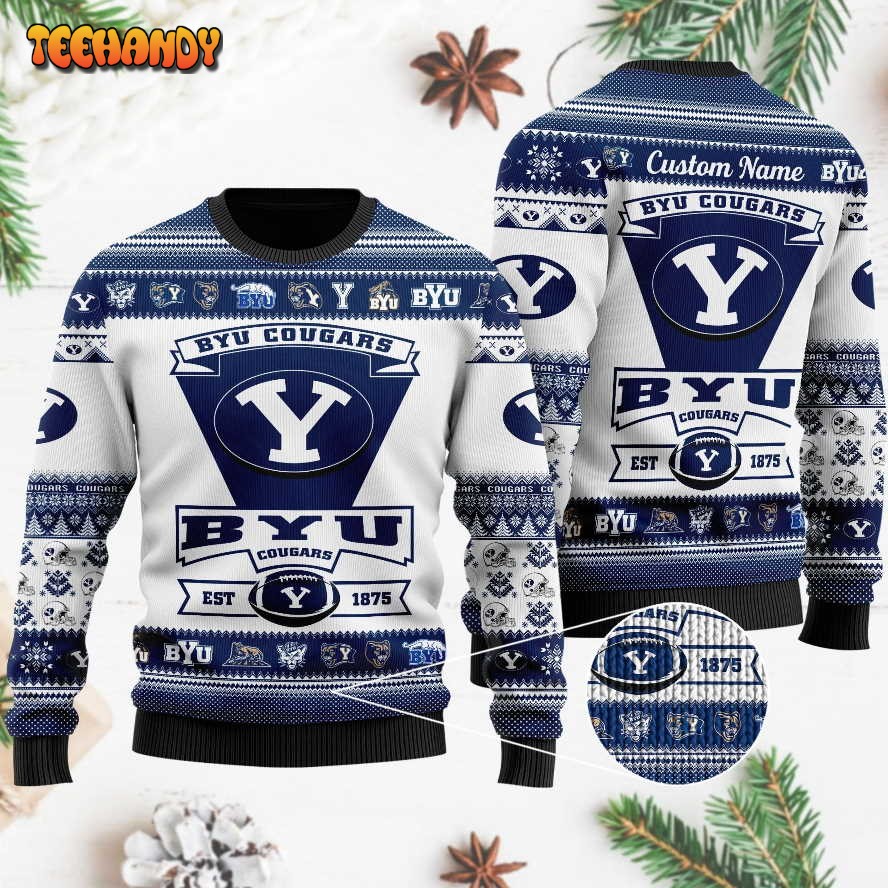 byu cougars football team logo custom name personalized ugly sweater icxot