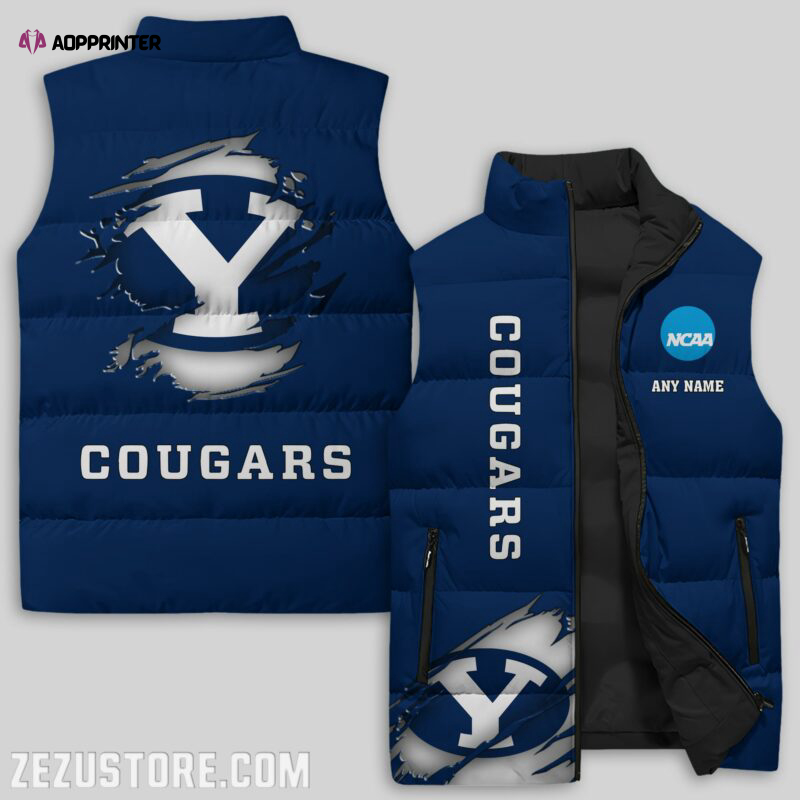 byu cougars ncaa sleeveless puffer jacket custom for fans gifts