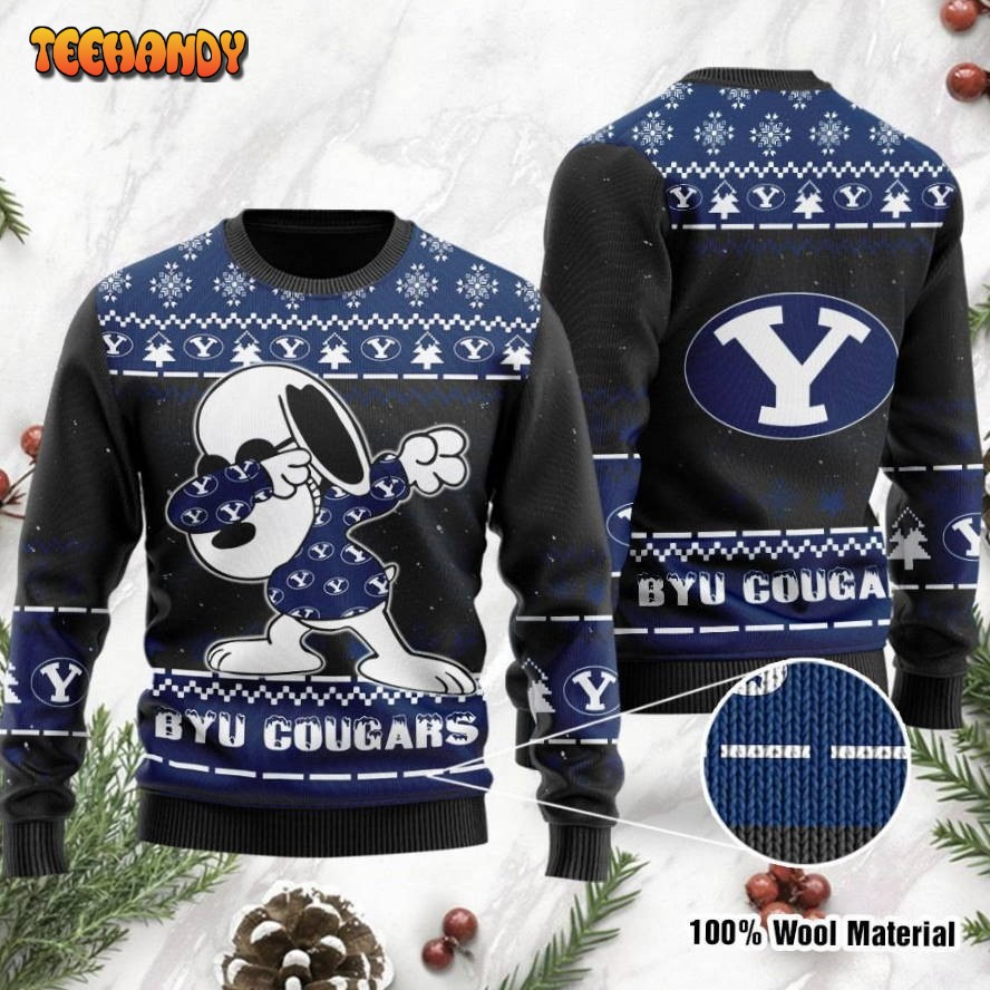 byu cougars snoopy dabbing holiday party ugly christmas sweater oh9il