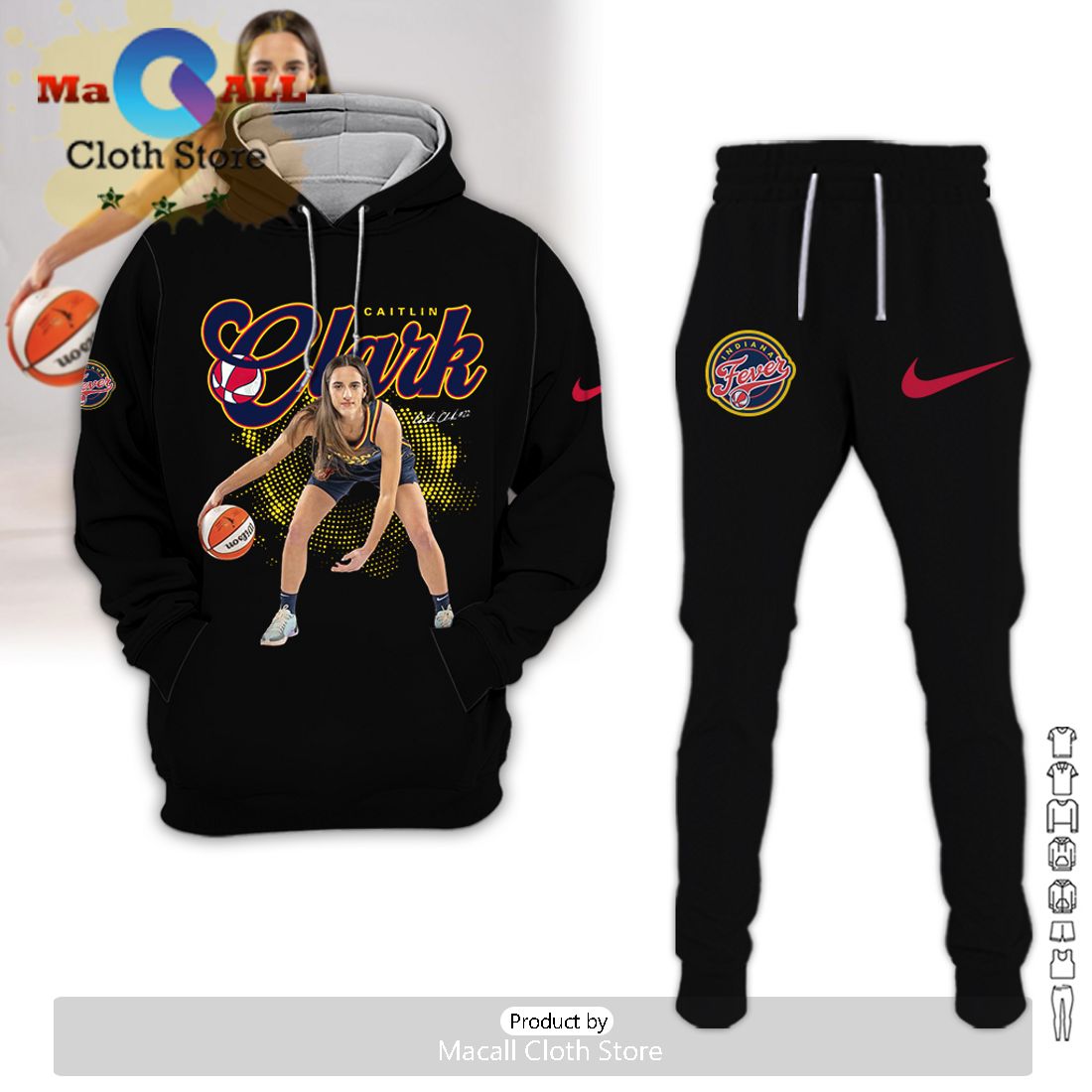 caitlin clark indiana fever all over printed black hoodie and pants 1 xhMvO