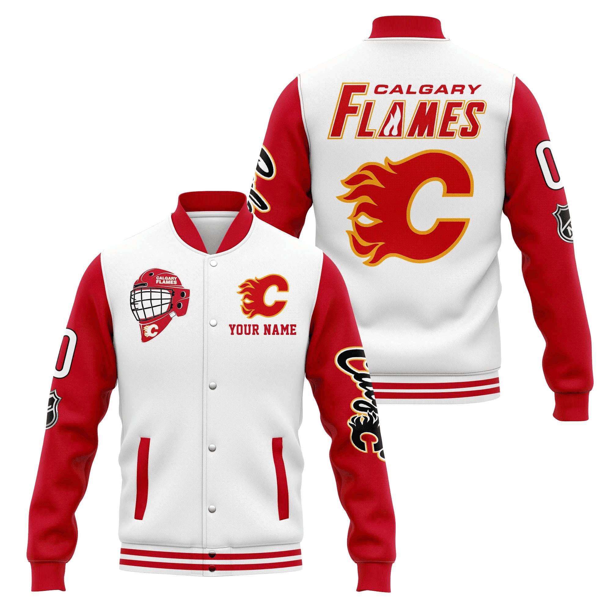 calgary flames custom name and number nhl baseball baseball varsity jacket baseball jacket all over print geusu