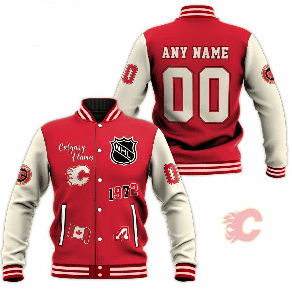 calgary flames nhl custom name and number baseball varsity jacket baseball jacket all over print 0qbo1