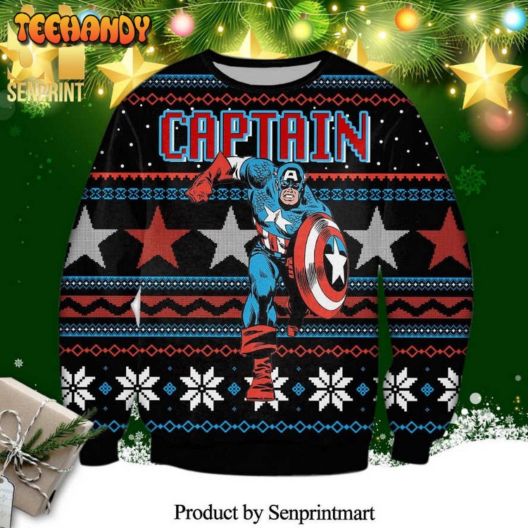 captain america marvel knitted ugly xmas sweater 9ltxt