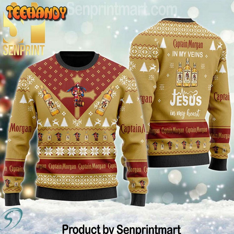 captain morgan in my veins jesus in my heart holiday ugly xmas sweater rhhqt