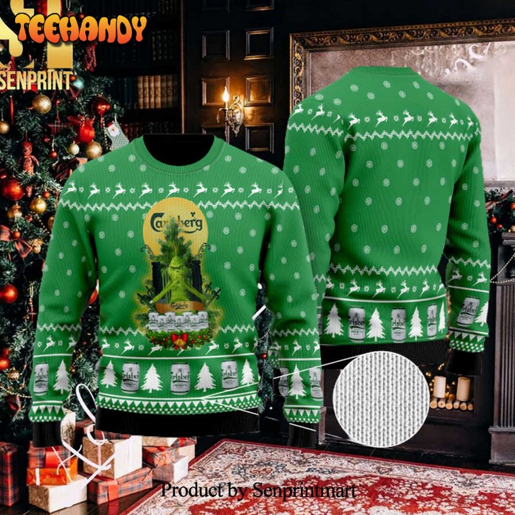 carlsberg grinch snow christmas wool ugly xmas sweater hiwta