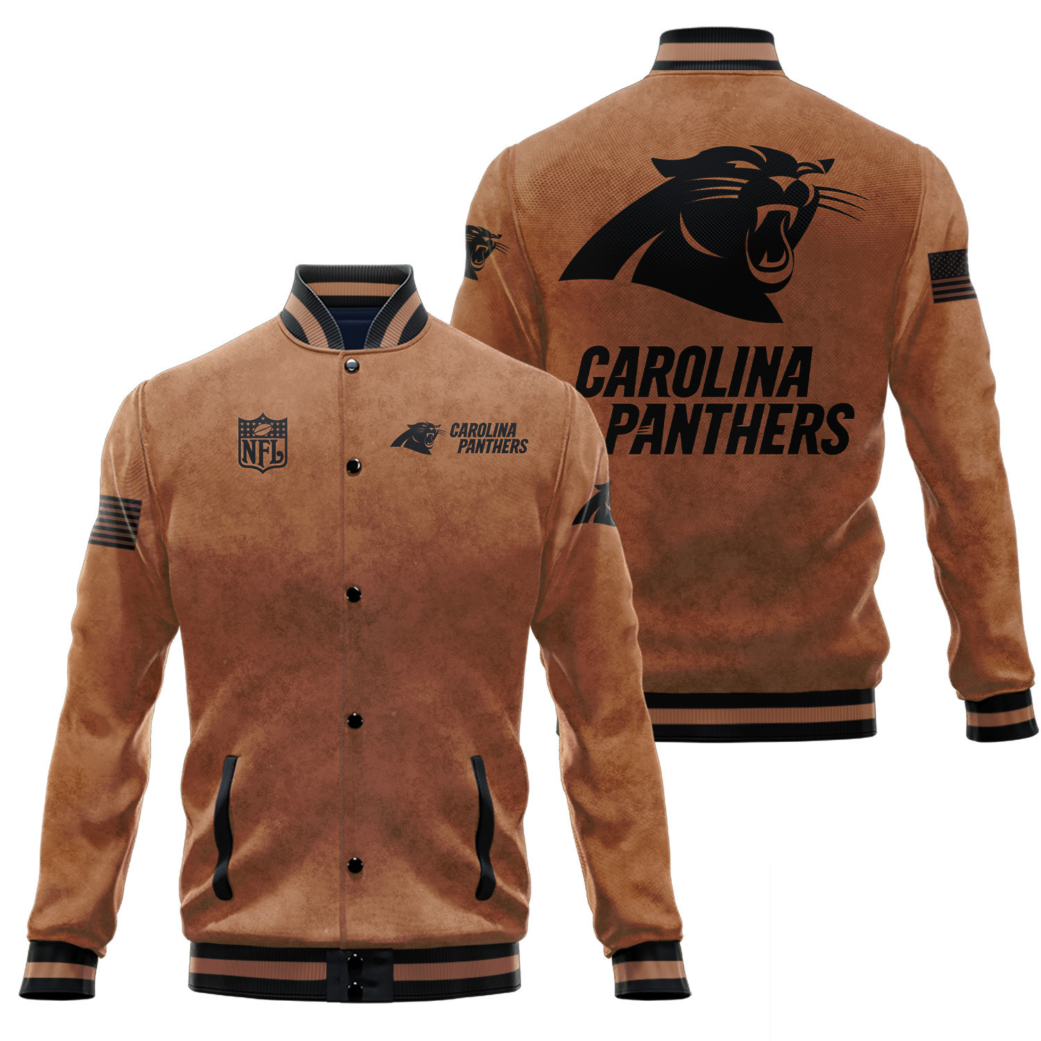 carolina panthers 2023 salute to service club baseball jacket baseball varsity jacket baseball jacket all over print brown dvzyf