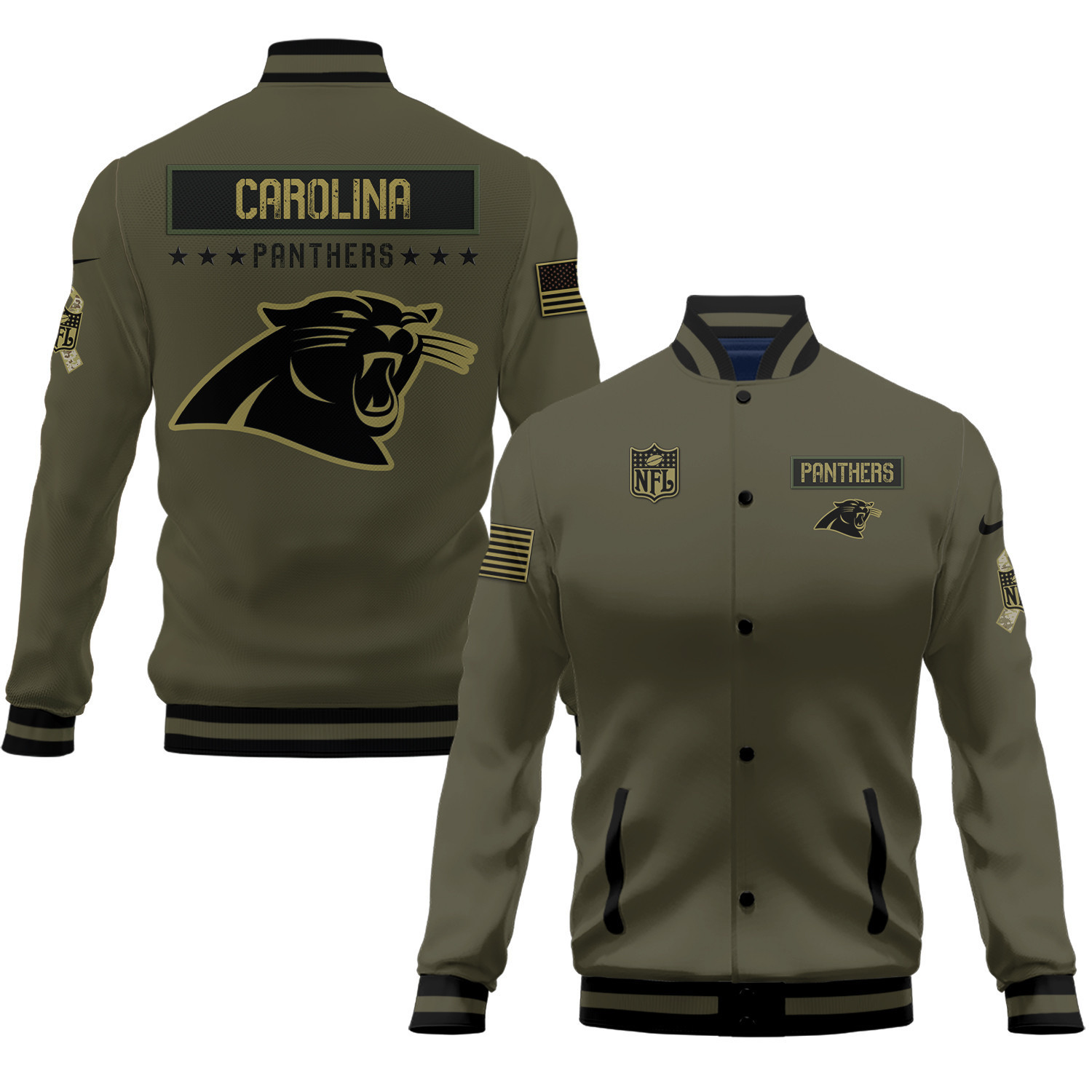 carolina panthers 2023 salute to service club baseball jacket baseball varsity jacket baseball jacket all over print green pi8w1