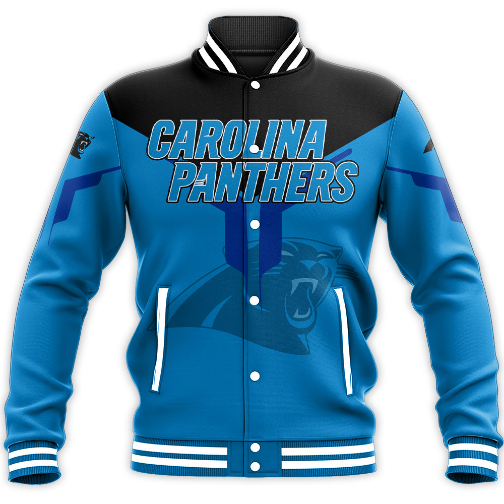 carolina panthers baseball jacket button up zipper hooded all over print drinking style nfl hce6a