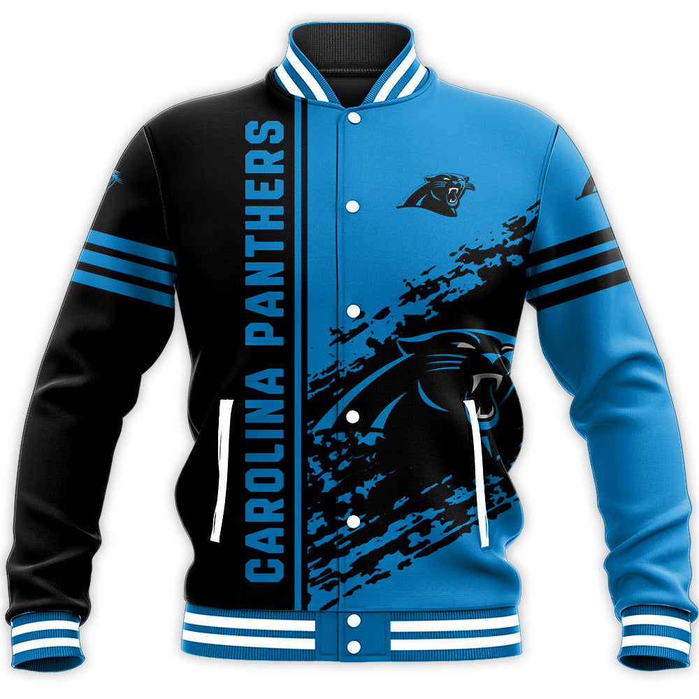 carolina panthers baseball jacket button up zipper hooded all over print quarter style nfl mlcls