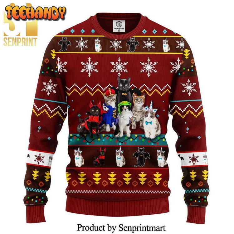 cat cute family noel knitted ugly xmas sweater ce6xj